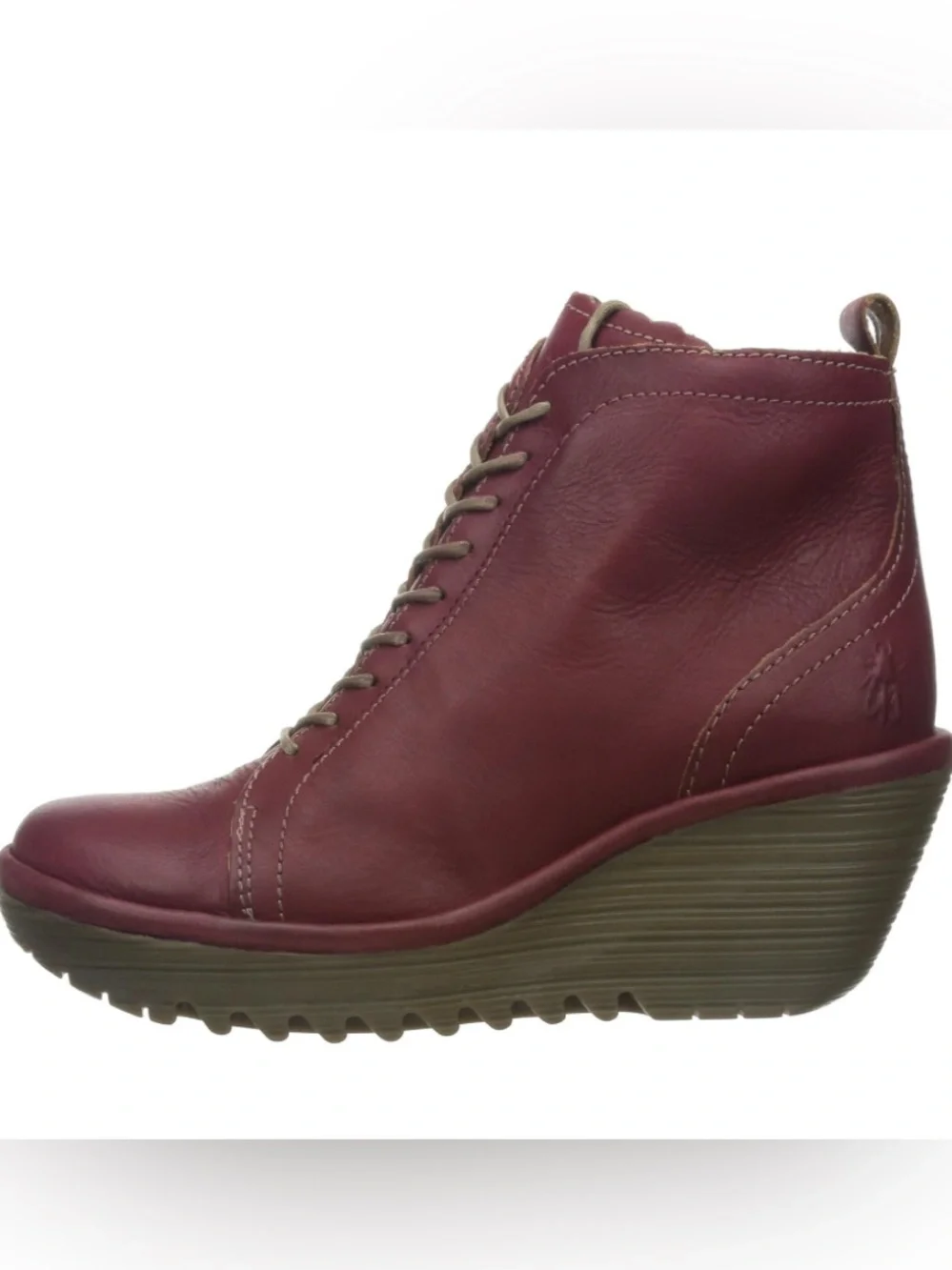 Fly London Women's Burgundy Lace-Up Wedge Ankle Boots